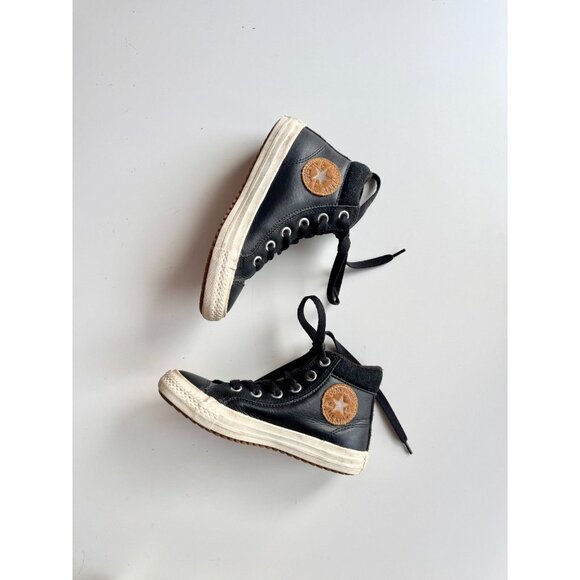 Kids' CONVERSE Chuck Taylor PC Black/Burnt Caramel Leather Boot Sneakers, Size 1 - Picture 1 of 16